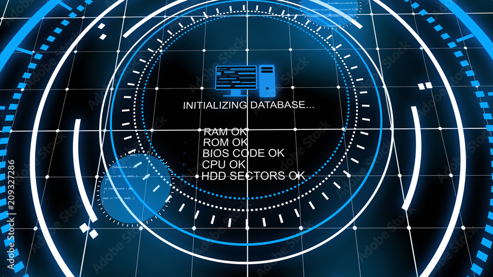 Poster advanced blue head-up display with grids