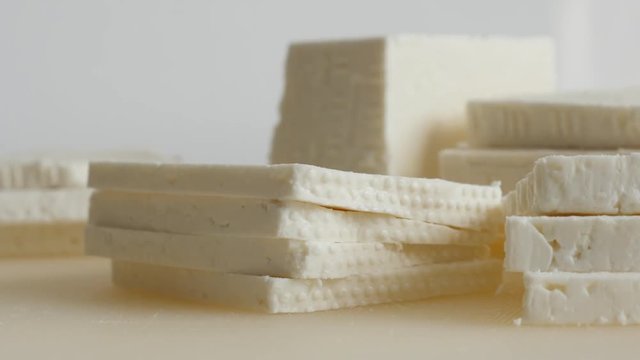 Taking cow milk cheese with fork footage