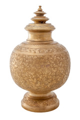 Old antique vintage bronze, brass bowl, isolated on white background