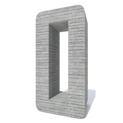 Conceptual gray heavy rough concrete constructed font or type, construction industry piece isolated white background. Educative architecture material, aged texture surface as 3D illustration design