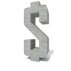 Conceptual gray heavy rough concrete constructed font or type, construction industry piece isolated white background. Educative architecture material, aged texture surface as 3D illustration design