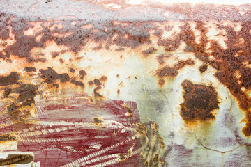 Detail and closeup of rust on car metal with cracking, beautiful abstract background with cracked,...