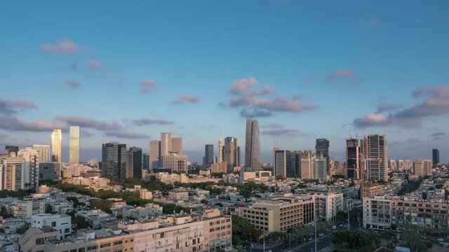 Tel Aviv city sunset skyline time lapse