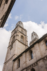 Zürich, Grossmünster, Kirche, Altstadt, Stadt, Münster, Zwingliplatz, Altstadthäuser, Limmat,...