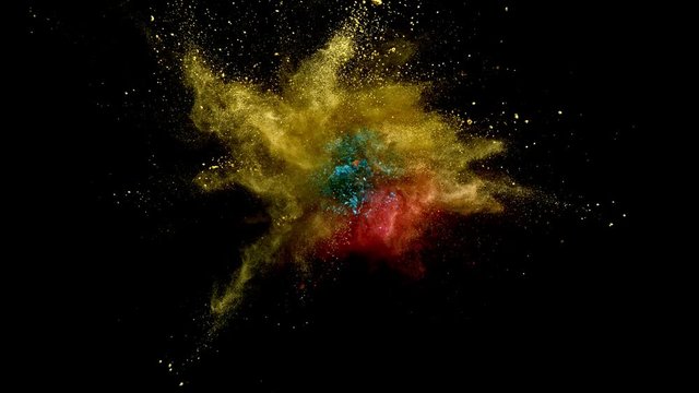 Color powder explosion isolated on black background. Shot with high speed cinema camera at 1000fps