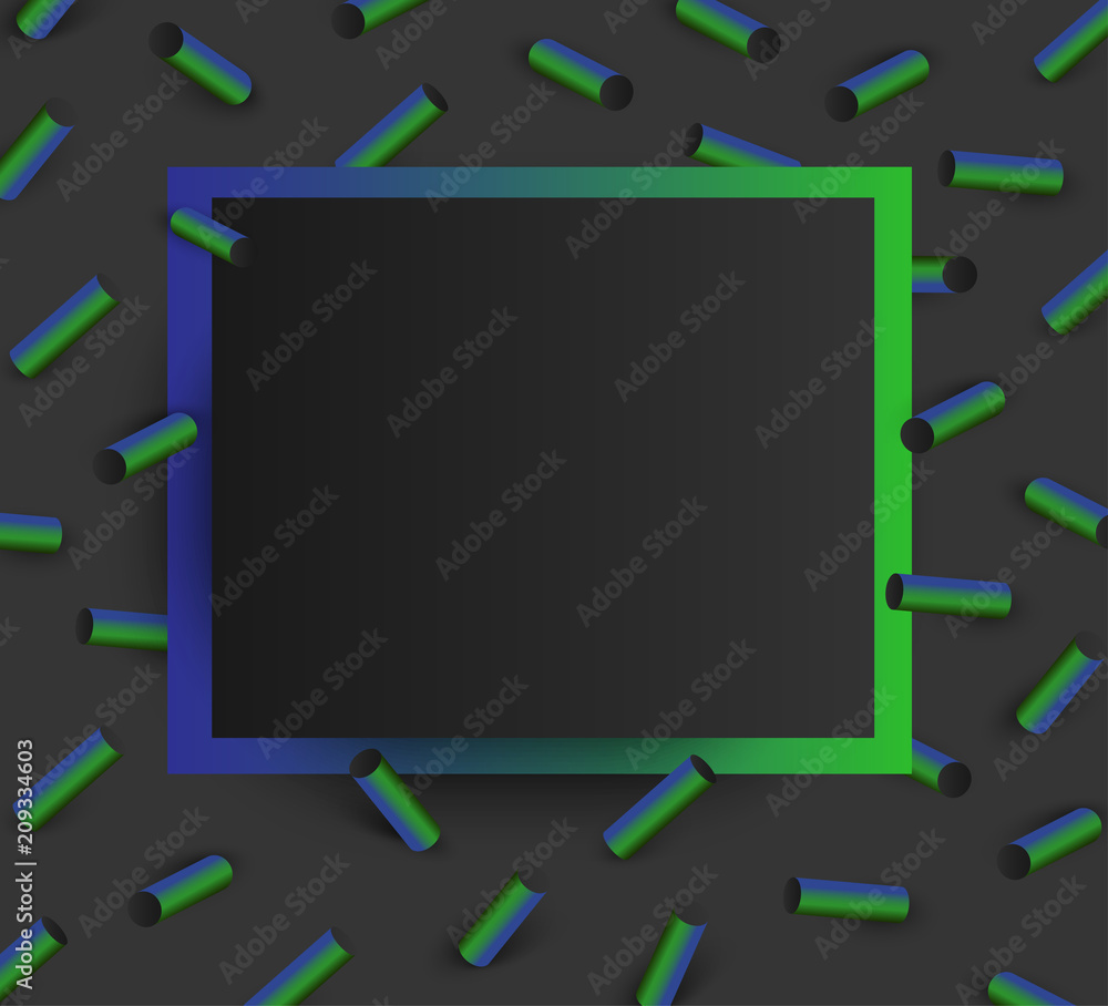 Wall mural grey textured background with green 3d geometric pattern.