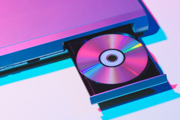 Fototapeta premium close up view of dvd player with disk