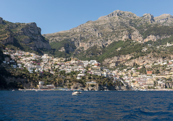  Positano seen from the sea on Amalfi Coast in the region Campania, Italy