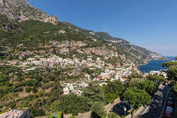 Fototapeta premium Panorama of Positano with houses climbing up the hill, Campania, Italy