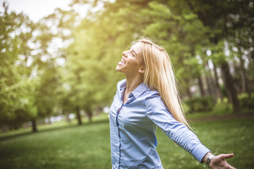 Smiling girl at park.