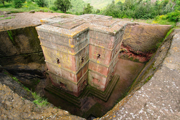 Ethiopian church carve in solid rock in Lalibela. St. George anciet orthodox church