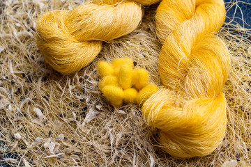 Handmade yarn from the cocoons of the country in thailand