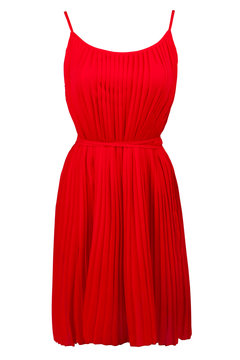 Red Pleated Dress, Isolated On White