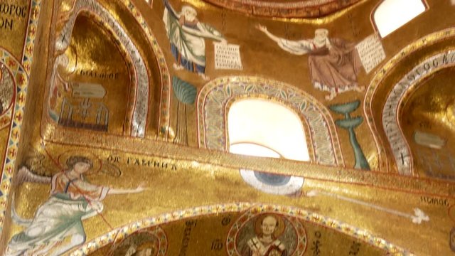 Christ in the dome Byzantine mosaic in Palermo , Italy