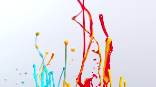Colorful splashing paint in super slow motion. Shot with high speed cinema camera, 2000fps