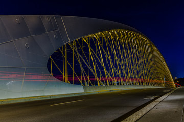 Troja bridge in Prague. New and modern Troja bridge over Vltava river in Holesovice, Prague, Czech Republic. Night cityscape