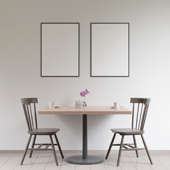 Mockup poster in the cafeteria, 3D render