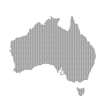 Abstract Australia country silhouette of wavy black repeating lines. Contour of sinusoid curve. Vector illustration.
