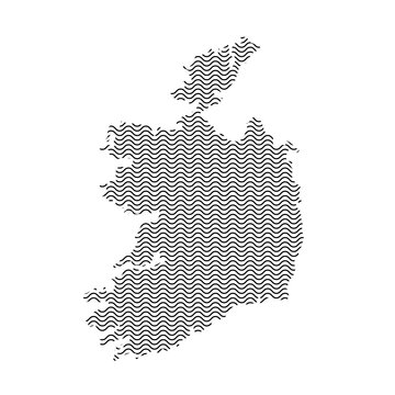 Abstract Ireland country silhouette of wavy black repeating lines. Contour of sinusoid curve. Vector illustration.