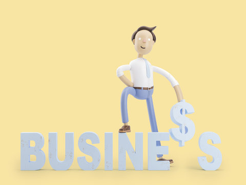 3d illustration. Businessman Jimmy runs a business.