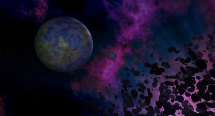 Space Planet Moon Asteroids Nebula Background 01