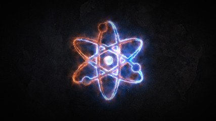 The physics of the atom. Sign of the atom. The sign of the atom is glowing. 21