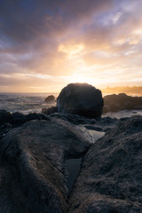 Fototapeta na wymiar Sunset at Bois Blanc beach in Etang Sale, Reunion Island
