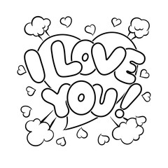 I love you words comic book coloring vector