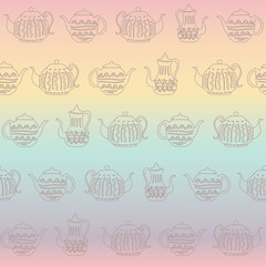 gradient pastel color seamless pattern background of vintage teapots arranged in rows. Perfect for fabric, scrap booking, wallpaper, invitations, gift wrap