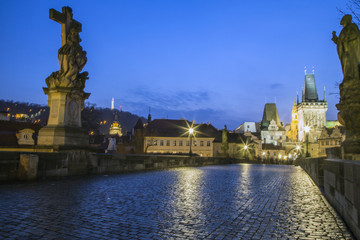 Sunset over Charles Bridge and Prague Castle