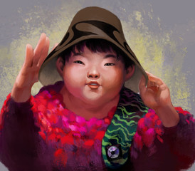 帽子をかぶったアジア人の少年のイラスト