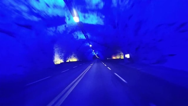 Driving through europe longest Laerdal tunnel in Norway