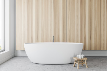 Obraz na płótnie Canvas Wooden panoramic bathroom interior