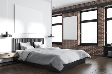 White and brick bedroom corner, poster