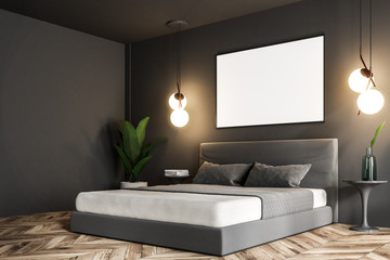 Gray nature style bedroom corner, poster