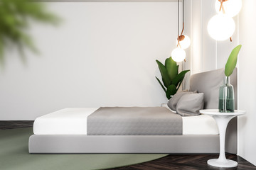 White nature style bedroom, side view