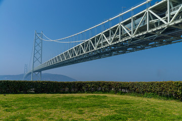 Akashi Kaikyo bridge, the world longest suspension metal bridge in Kobe, Japan