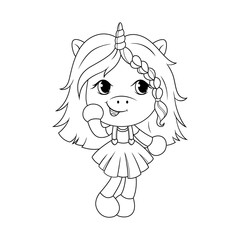 Cute baby unicorn coloring page for girls. Vector.