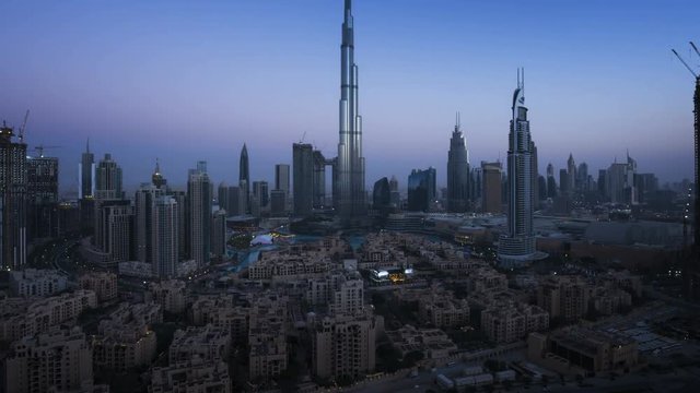 sunrise timelapse, downtown of Dubai, UAE