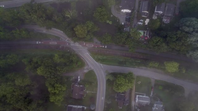 Top Down Zooming in View of Houses and Streets in Brewster New York
