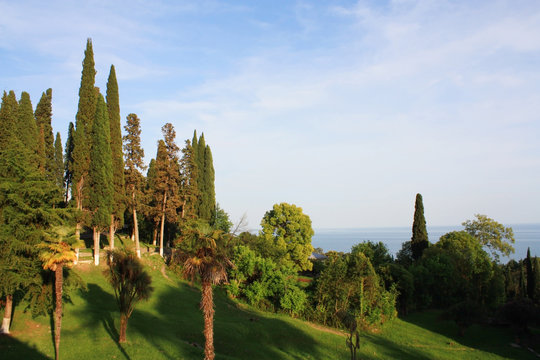 Fototapeta Beautiful summer landscape: mountains and sea