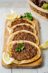 Lahmacun Lahmajoun Lahmajo Lahmajoon - Armenian meat pie / Armenian Pizza / Armenian Flat Bread with minced meat