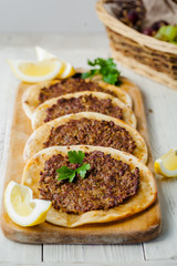Lahmacun Lahmajoun Lahmajo Lahmajoon - Armenian meat pie / Armenian Pizza / Armenian Flat Bread with minced meat