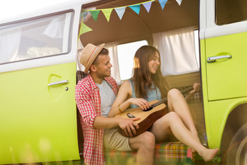 Young couple out on a road trip
