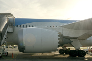 Airplane, airport, boarding passengers on board