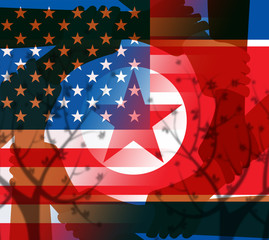 Usa North Korea Peace Hands Flags 3d Illustration