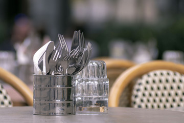 Table setting in a street cafe