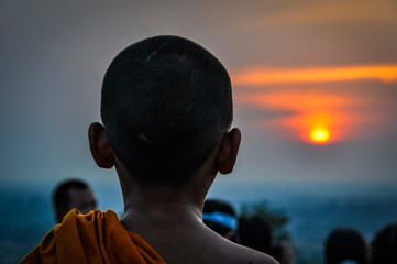 Buddhist boys at sunset in Angkor Wat, Cambodia