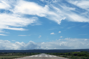 Takeoff, aerodrome, blue sky with clouds