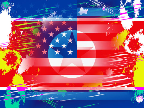 North Korean And Usa American Flag 3d Illustration
